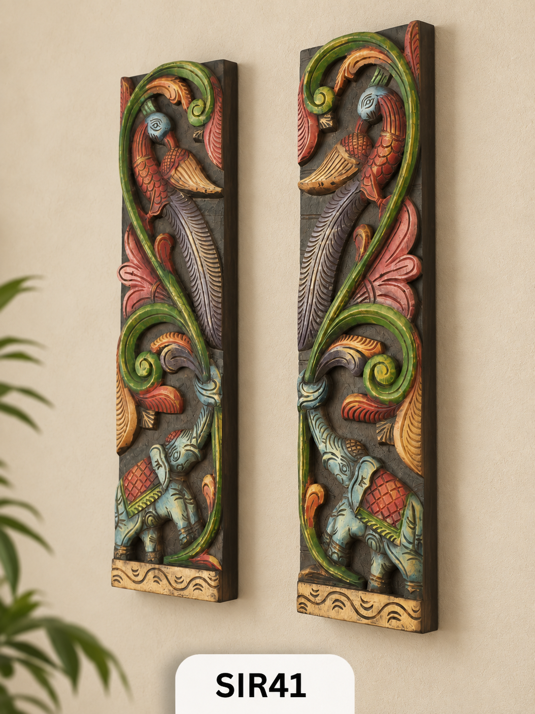 Wooden Elephant Wall Panel Decor - Height 24" Inch, Width 6"Inch