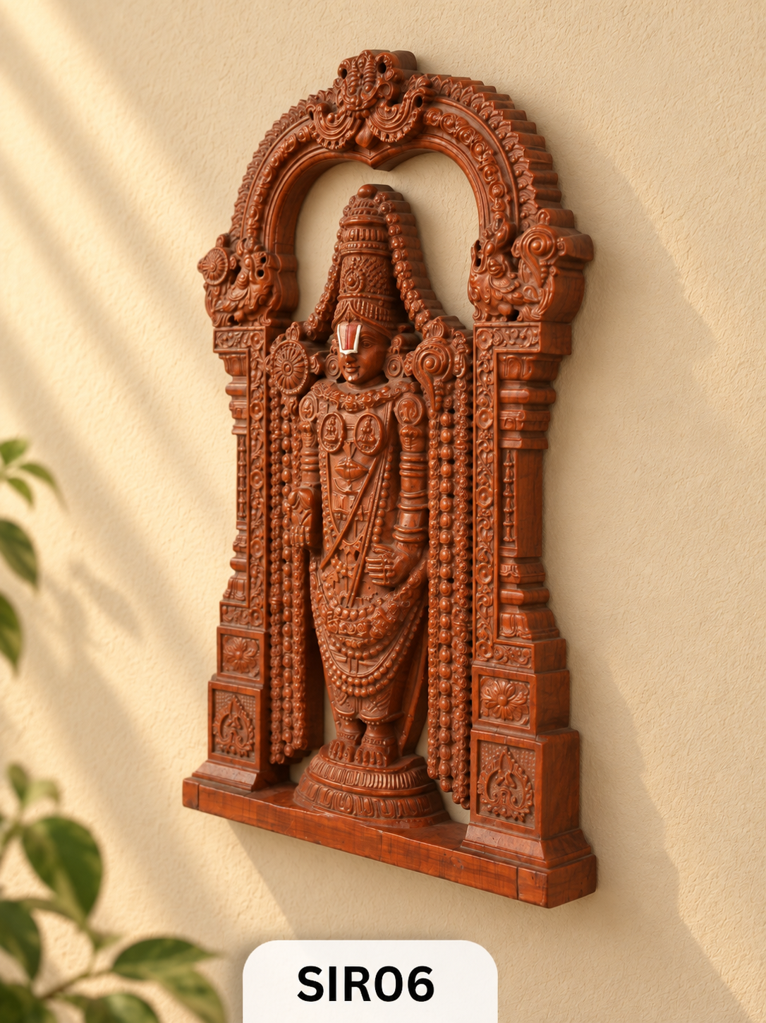 Wooden Lord Perumal Wall Hanging - Height 12" INCH, WIDTH 9"INCH
