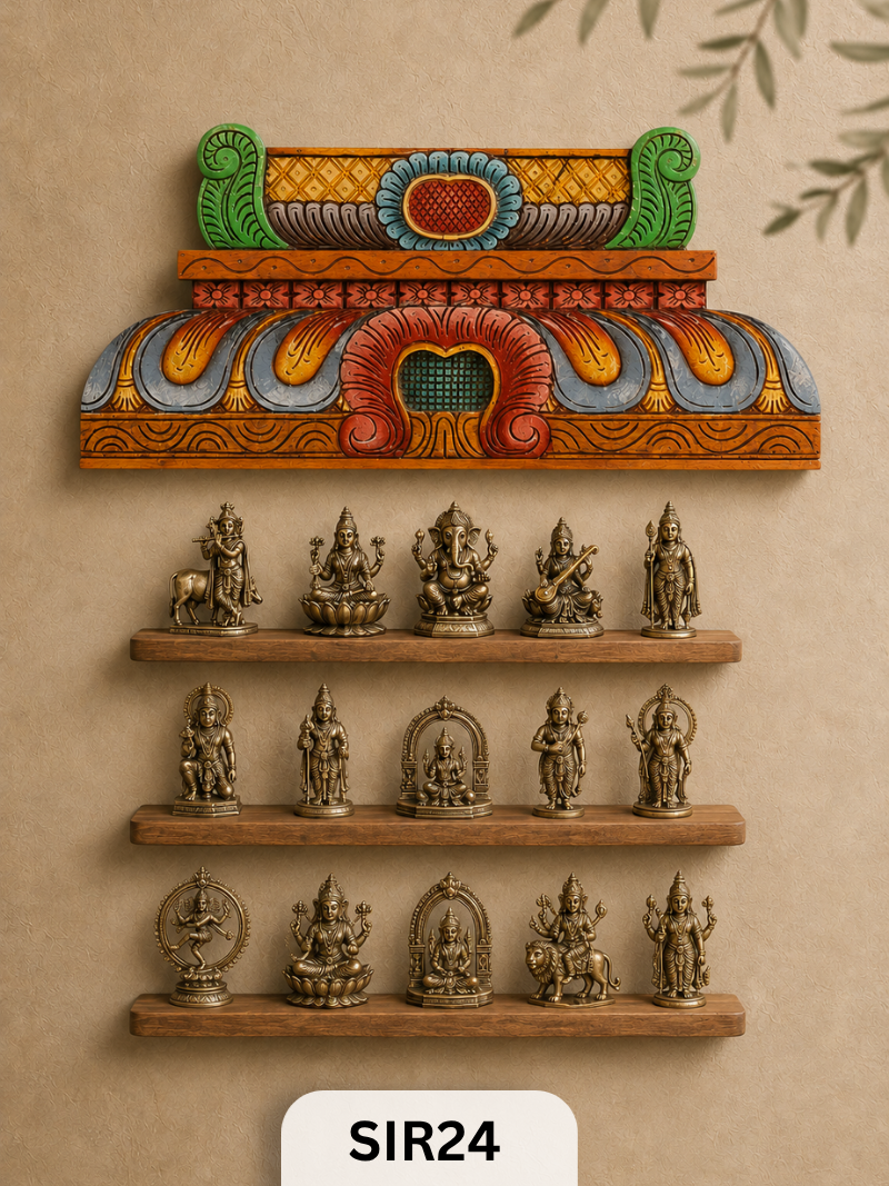 Wooden Temple Gopuram Wall Hanging Decor - Height 12" INCH, WIDTH 24"INCH