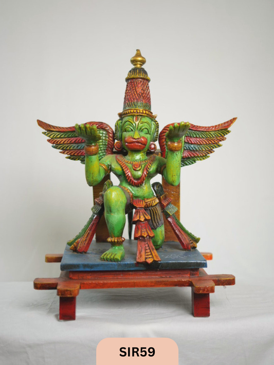 The Winged Devotee | Hanuman Vahana in Polychrome Wood (mahogany) - Height 23" INCH, WIDTH 16"INCH