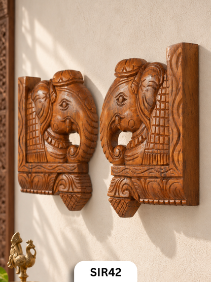 Wooden Elephant Head Wall Panel Decor - Height 10" Inch, Width 6"Inch