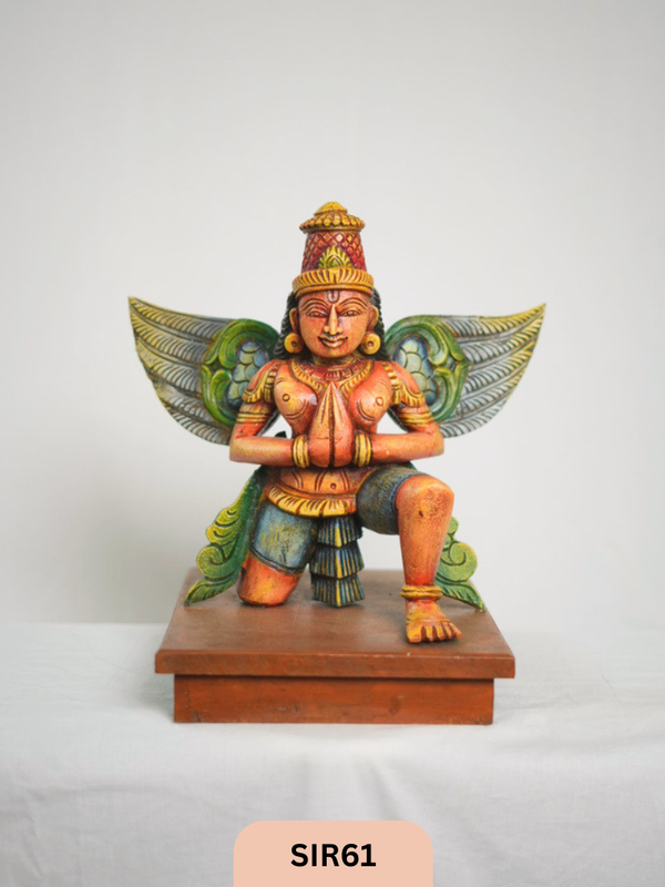 The Winged Devotee | Majestic Garuda Vahana in Polychrome Wood (mahogany) - Height 16