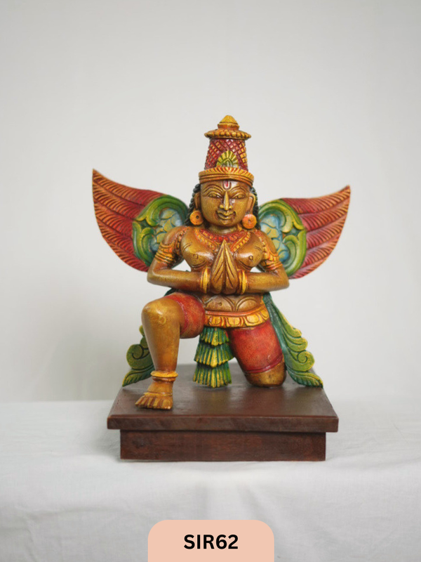 The Winged Devotee | Majestic Garuda Vahana in Polychrome Wood (mahogany) - Height 16
