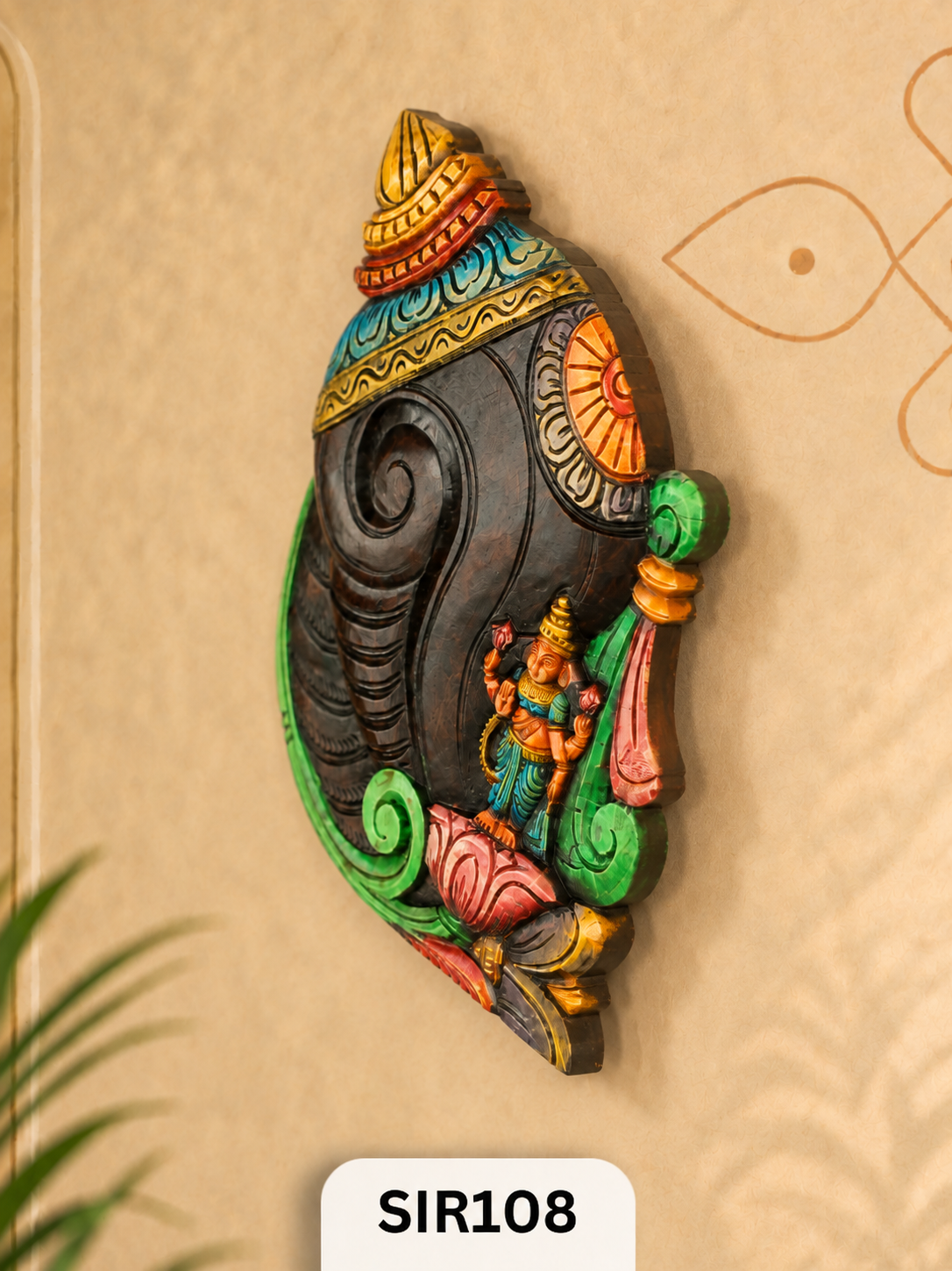 Handcrafted Lakshmi Shankhanidhi Wooden Wall Decor  Sacred Shankh Wall Hanging for Home & Pooja Room | H:19 W:14