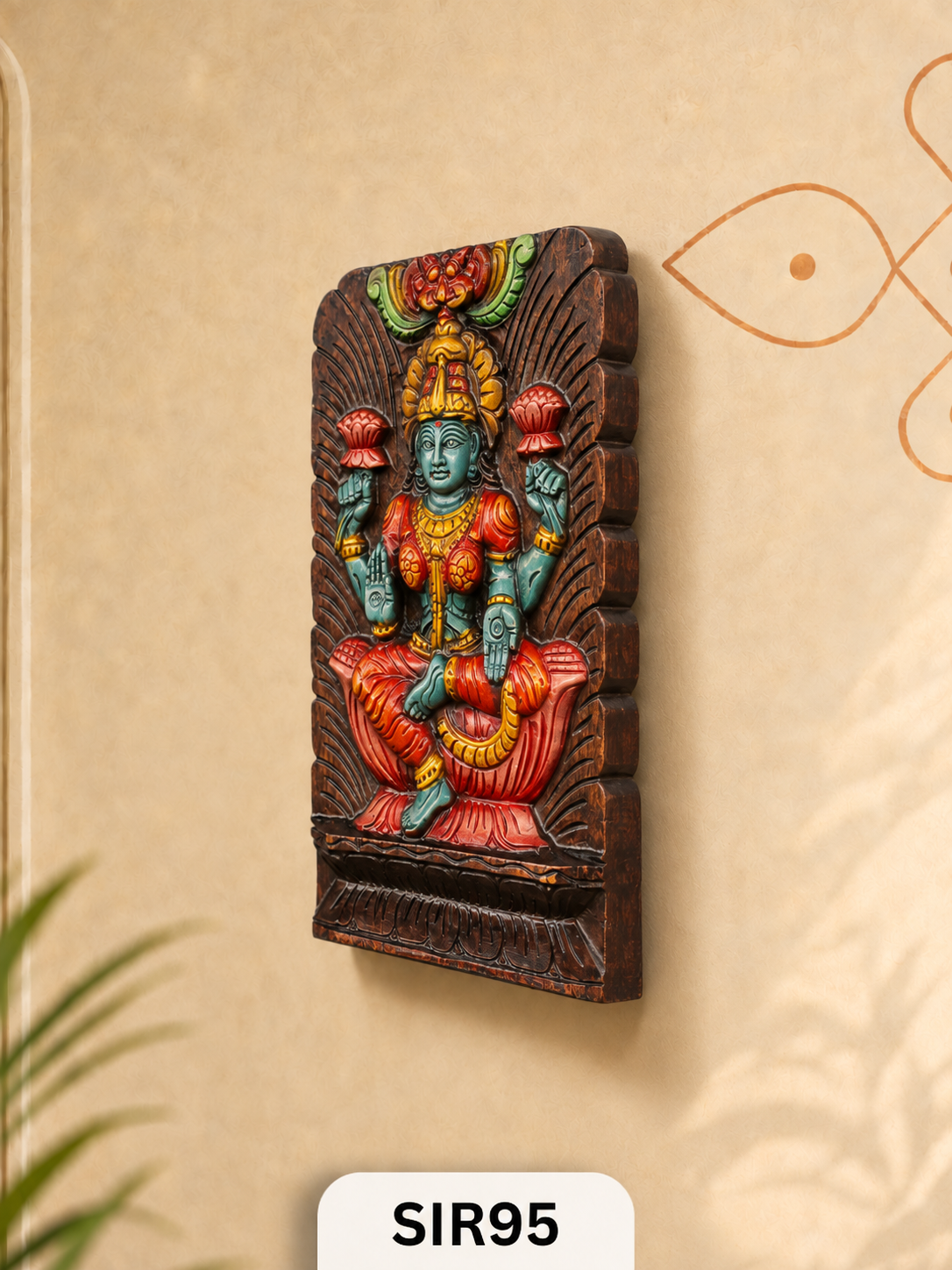 Mahalakshmi Blessings Wooden Wall Sculpture - Divine Wall Art | H:12 Inch W:8 Inch