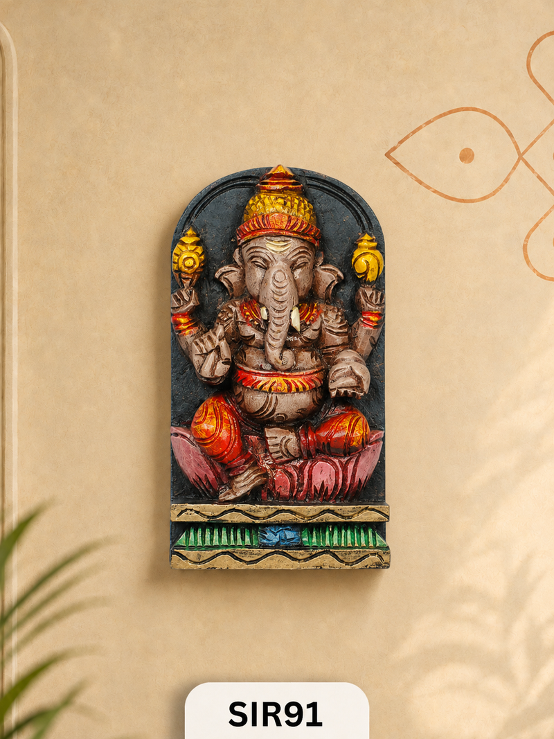 Heritage Wooden Lord Ganesha Idol Handcrafted Vastu Wall Decor | H:9 Inch W:4.5 Inch