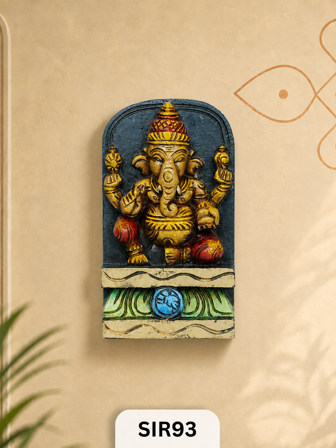 Artisan Wooden Lord Ganesha Wall Panel Handcrafted Spiritual Decor | H:9 Inch W:4.5 Inch