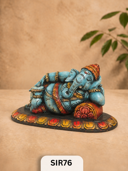 Wooden Sleeping Ganesh - Height 9" Inch, Width 16"Inch