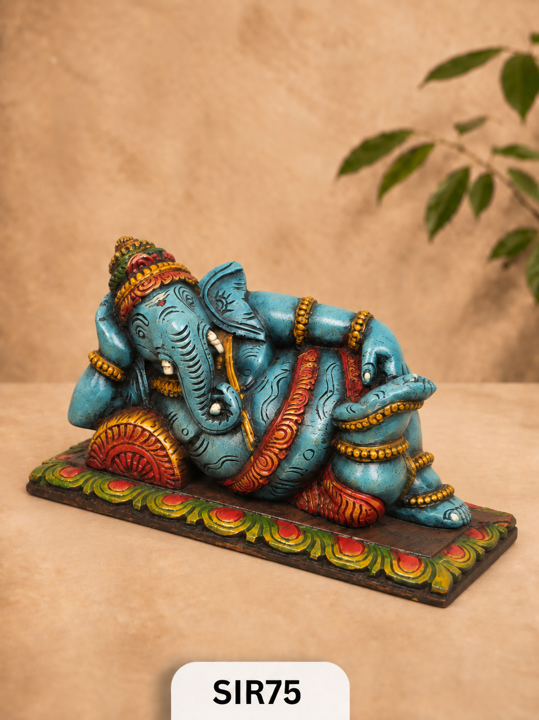 Wooden Sleeping Ganesh - Height 9" Inch, Width 16"Inch