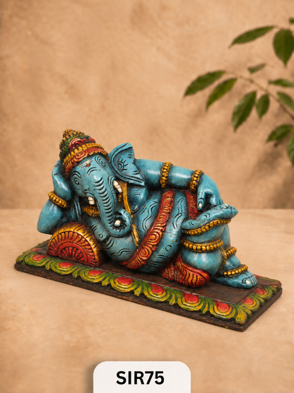 Wooden Sleeping Ganesh - Height 9" Inch, Width 16"Inch