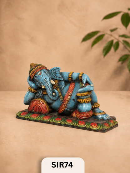 Wooden Sleeping Ganesh - Height 9" Inch, Width 16"Inch