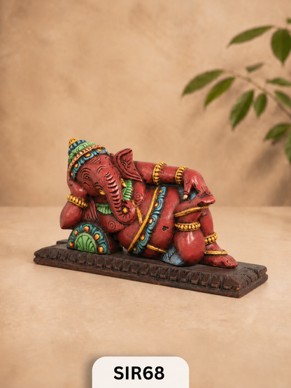 Wooden Sleeping Ganesh - Height 9" Inch, Width 16"Inch