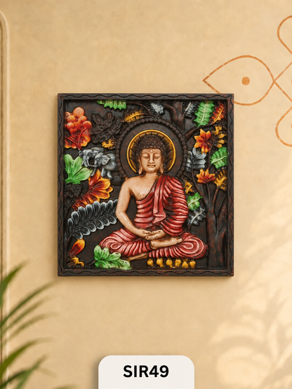 Wooden Buddha Wall Frame - Height 12" Inch, Width 12"Inch