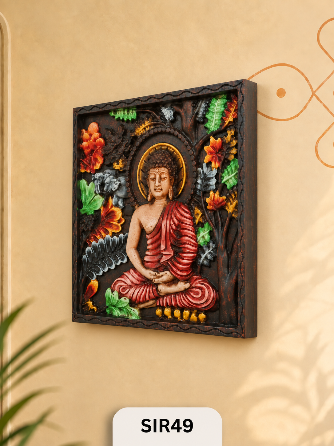 Wooden Buddha Wall Frame - Height 12" Inch, Width 12"Inch