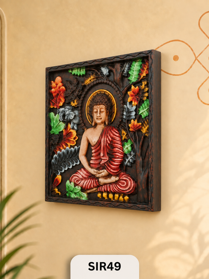 Wooden Buddha Wall Frame - Height 12" Inch, Width 12"Inch