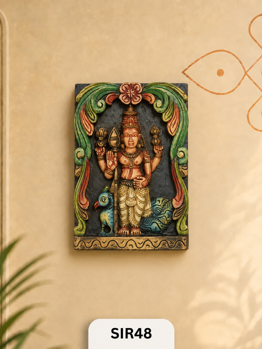 Wooden Lord Murugar Wall Frame - Height 12" Inch, Width 10"Inch