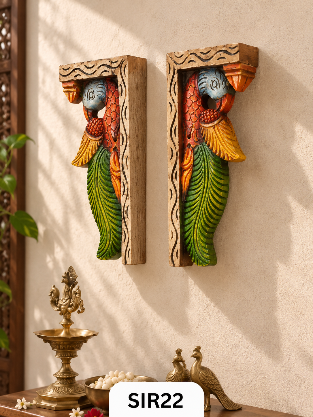 Wooden Parrot Wall Hanging Decor - Height 12" INCH, WIDTH 6"INCH