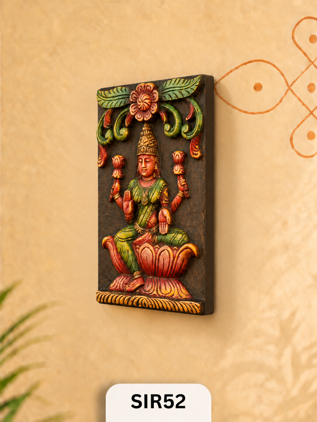 Wooden Goddess Gajalakshmi - Height 11" INCH, WIDTH 8"INCH