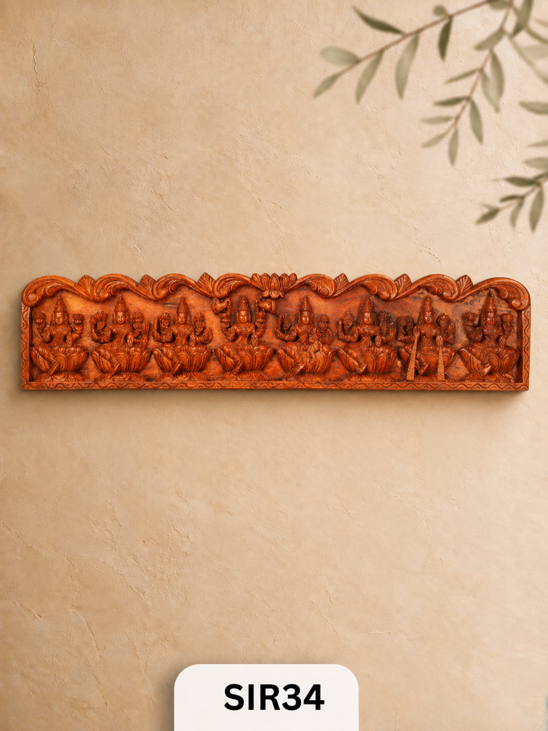 Decorative Wooden Dasavathaaram Panel Natural Finish - Height 8" INCH, WIDTH 36"INCH
