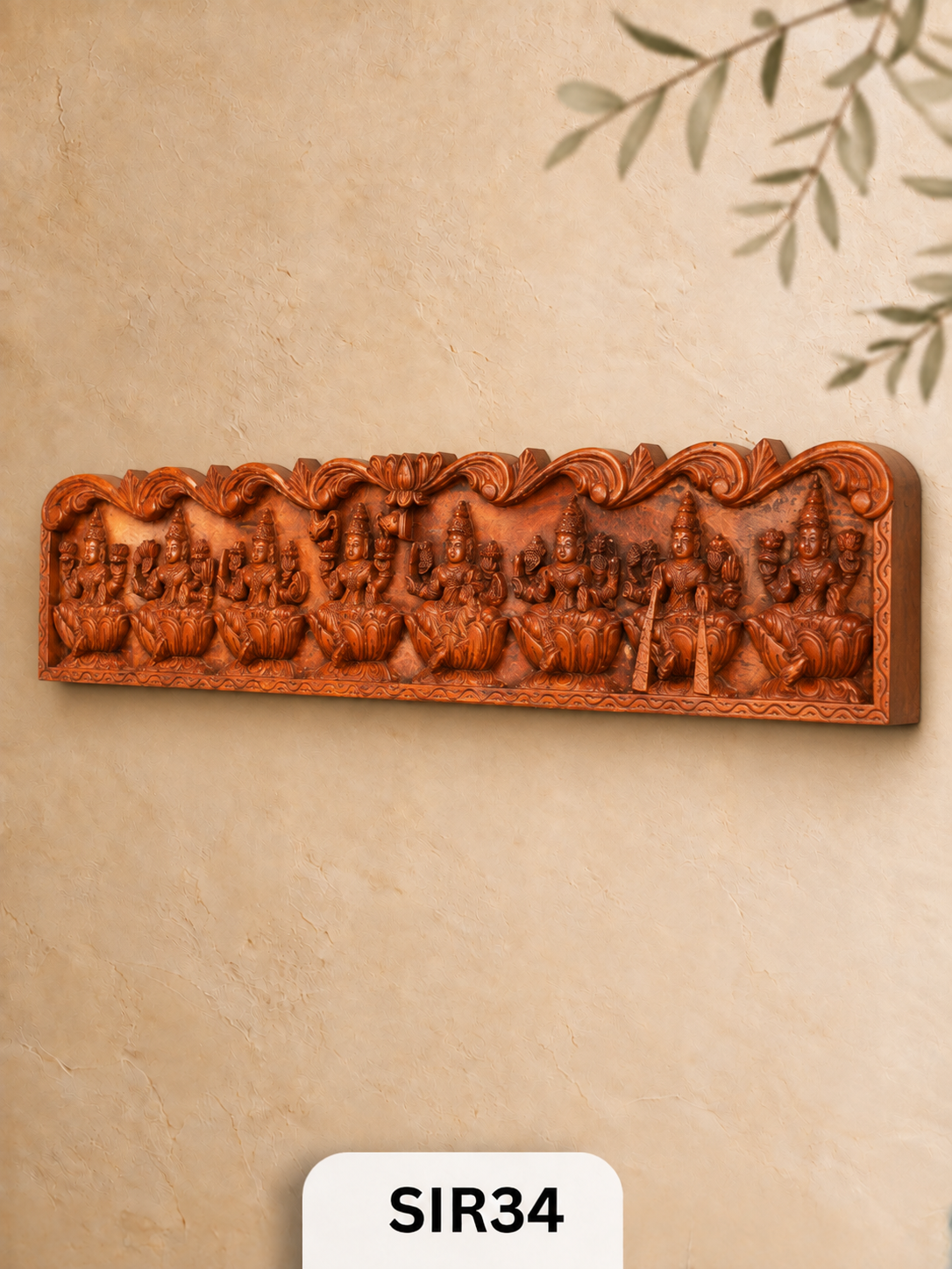Decorative Wooden Dasavathaaram Panel Natural Finish - Height 8" INCH, WIDTH 36"INCH