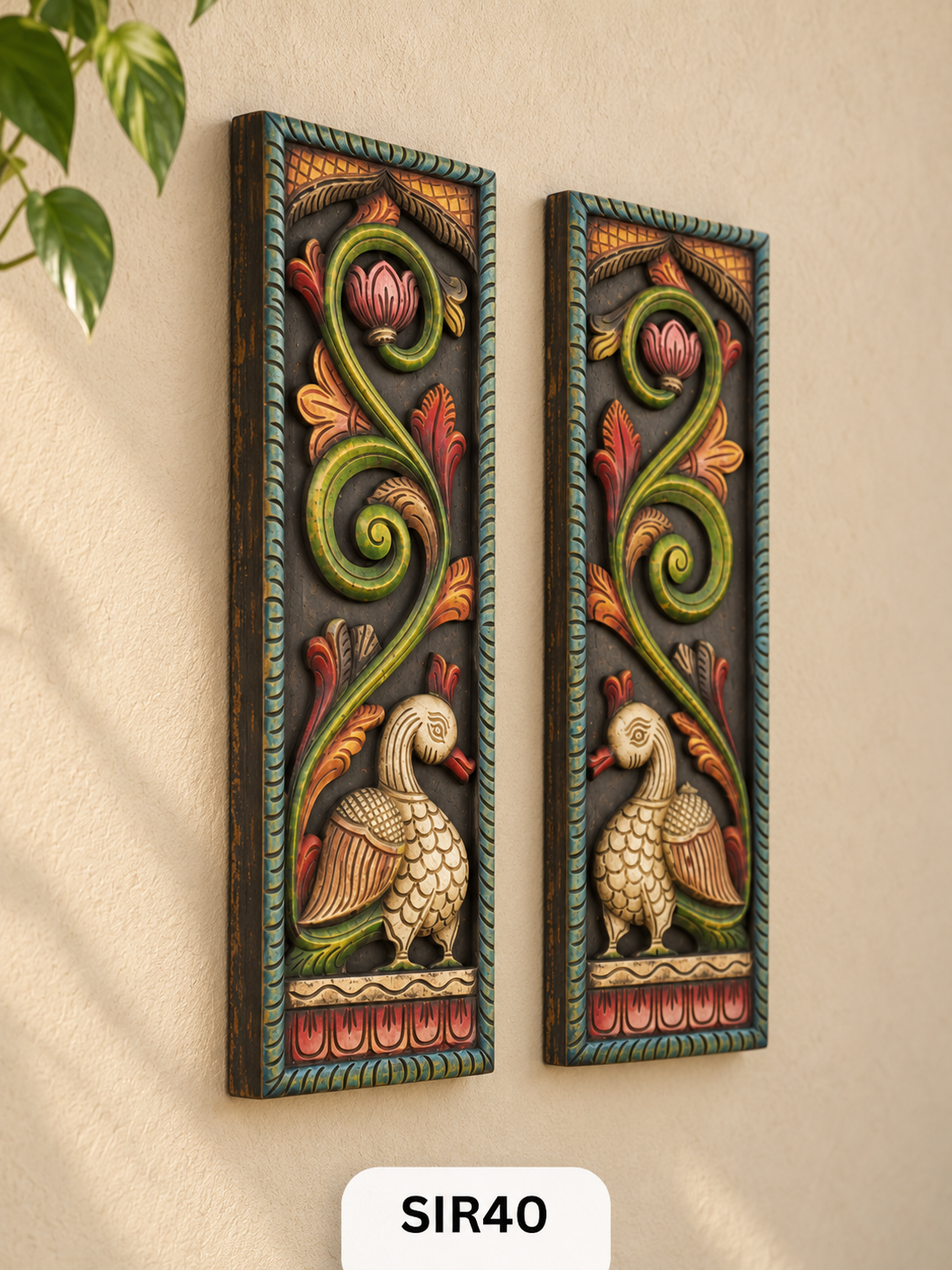 Wooden Peacock Wall Frame Decor - Height 24" Inch, Width 8"Inch