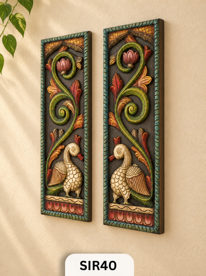Wooden Peacock Wall Frame Decor - Height 24" Inch, Width 8"Inch