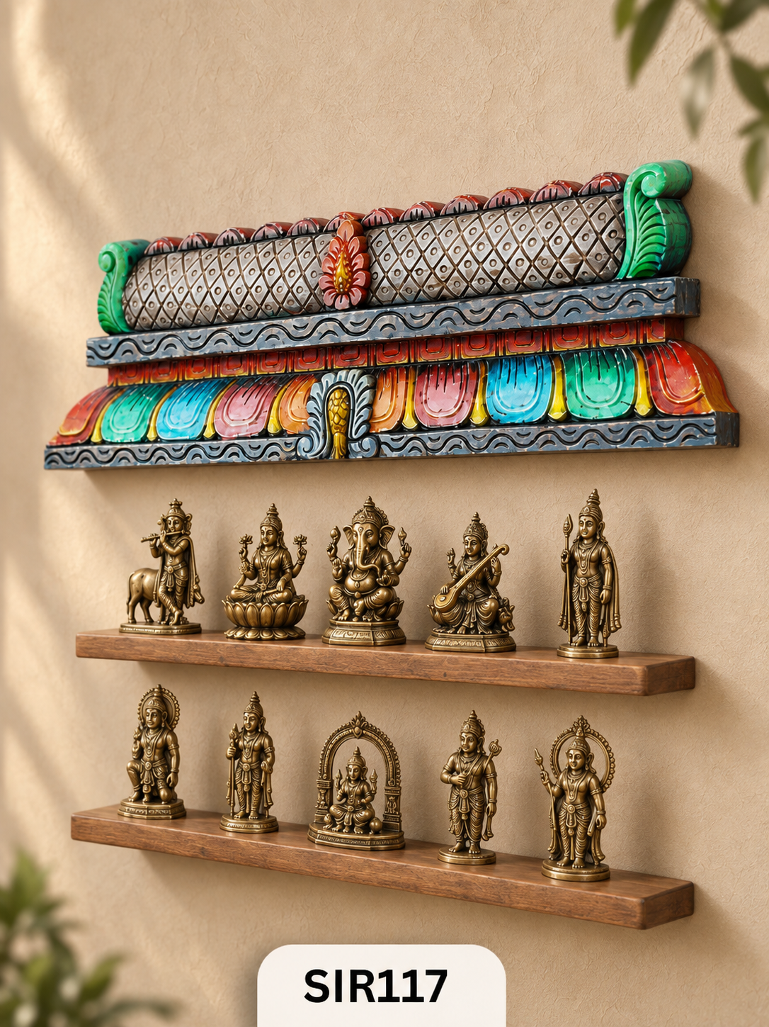 South Indian Temple-Style Wooden Wall Hanging | H: 7In W: 24In T: 2In