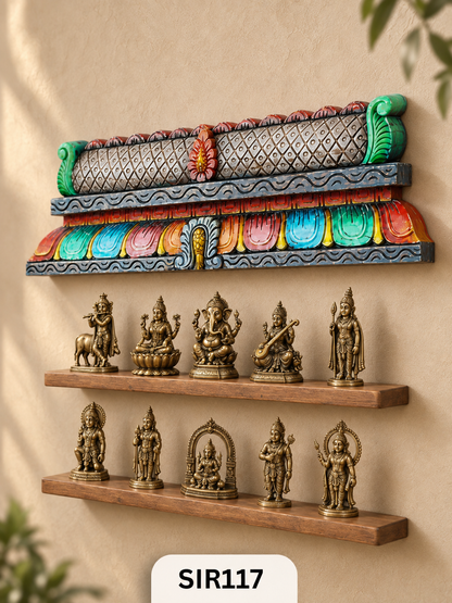 South Indian Temple-Style Wooden Wall Hanging | H: 7In W: 24In T: 2In