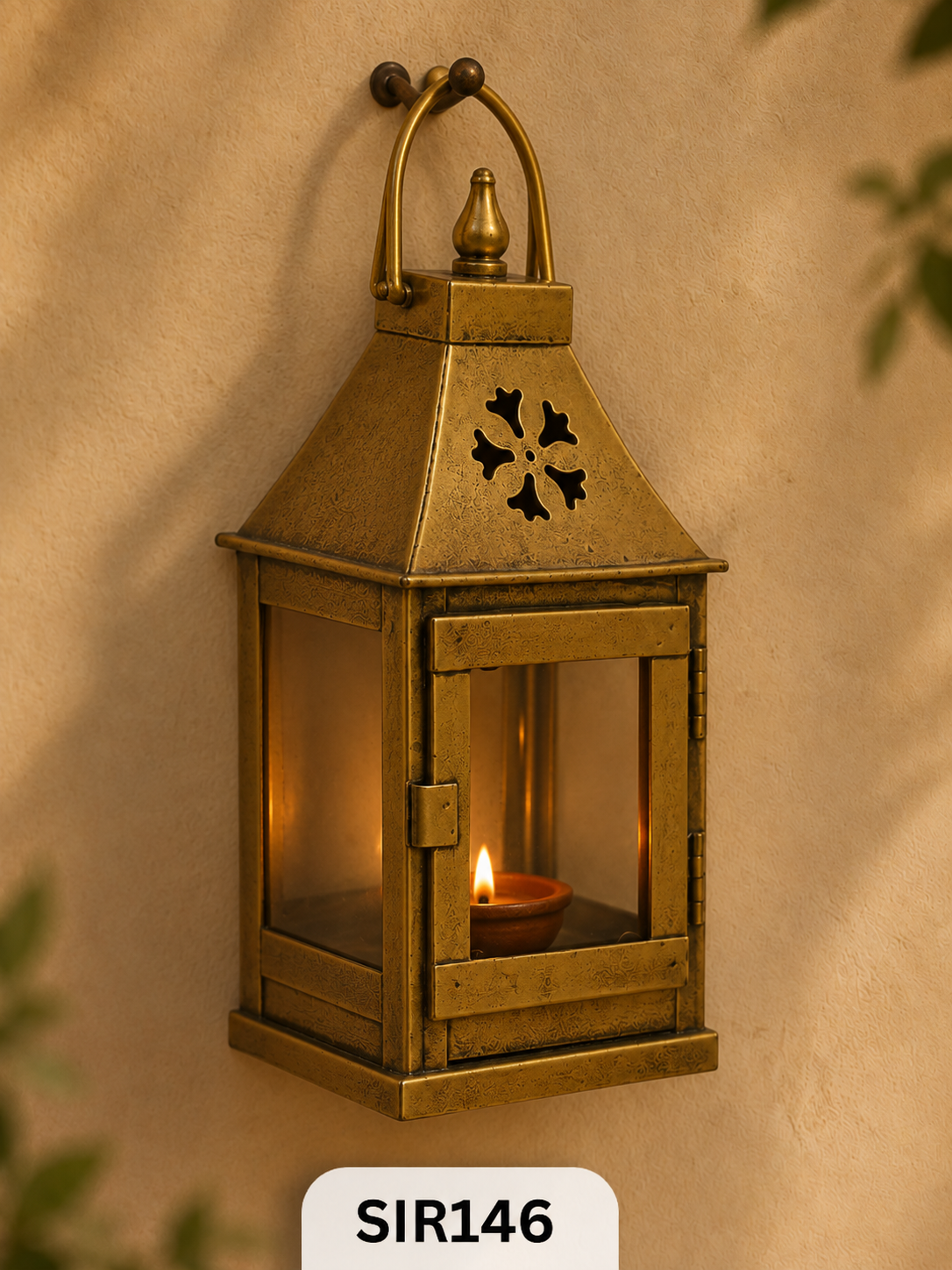 Iron Perforated Hanging Lanter | Brass Coated | H:10.5 Inch W:4.3 Inch