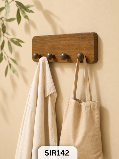 Teak Wooden Wall-Mounted Hook Hanging | H: 2.8In W: 8In