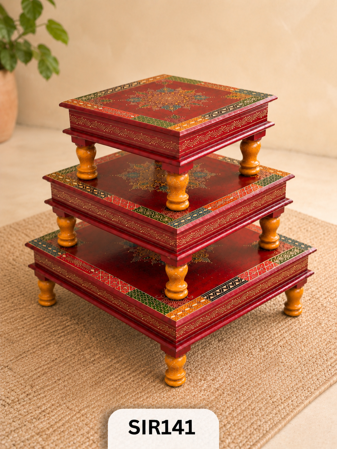 Jodhpur Wooden Pooja Stool Set