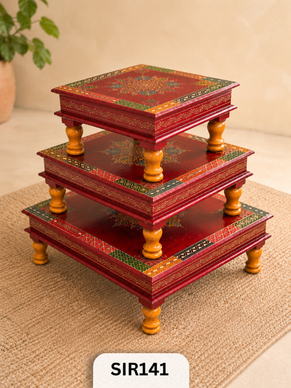 Jodhpur Wooden Pooja Stool Set