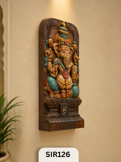 Handcrafted Wooden Ganesha Wall Hanging – Traditional Temple Art