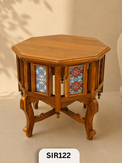 Classic Hexagonal Tiled Table with Classic Wooden Top | shipping will be added as per location