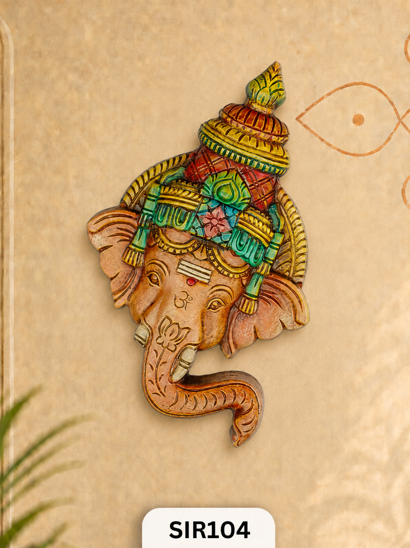 Handcrafted Temple Color Lord Ganesha Wooden Wall Decor  Premium Jodhpur Hand-Painted Wall Hanging