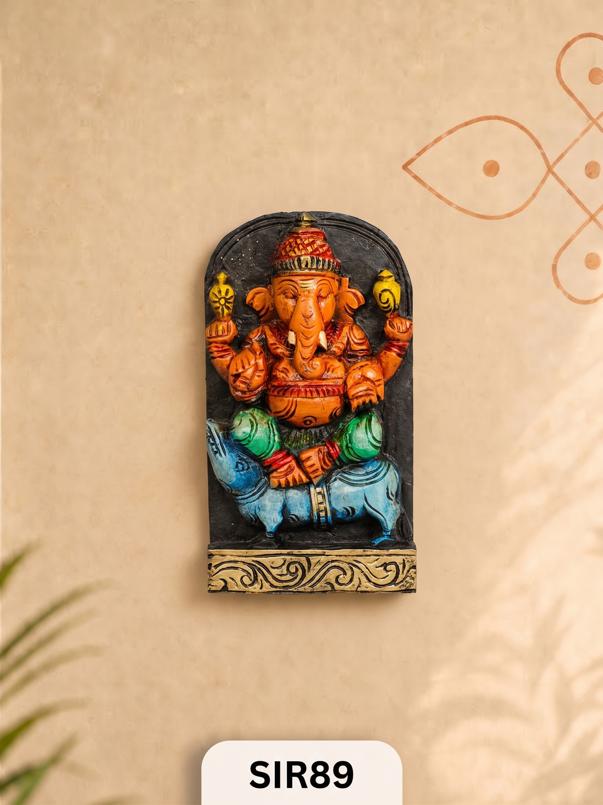 Premium Wooden Ganesha Wall Hanging Hand-Painted Spiritual Decor | H:9 Inch W:4.5 Inch