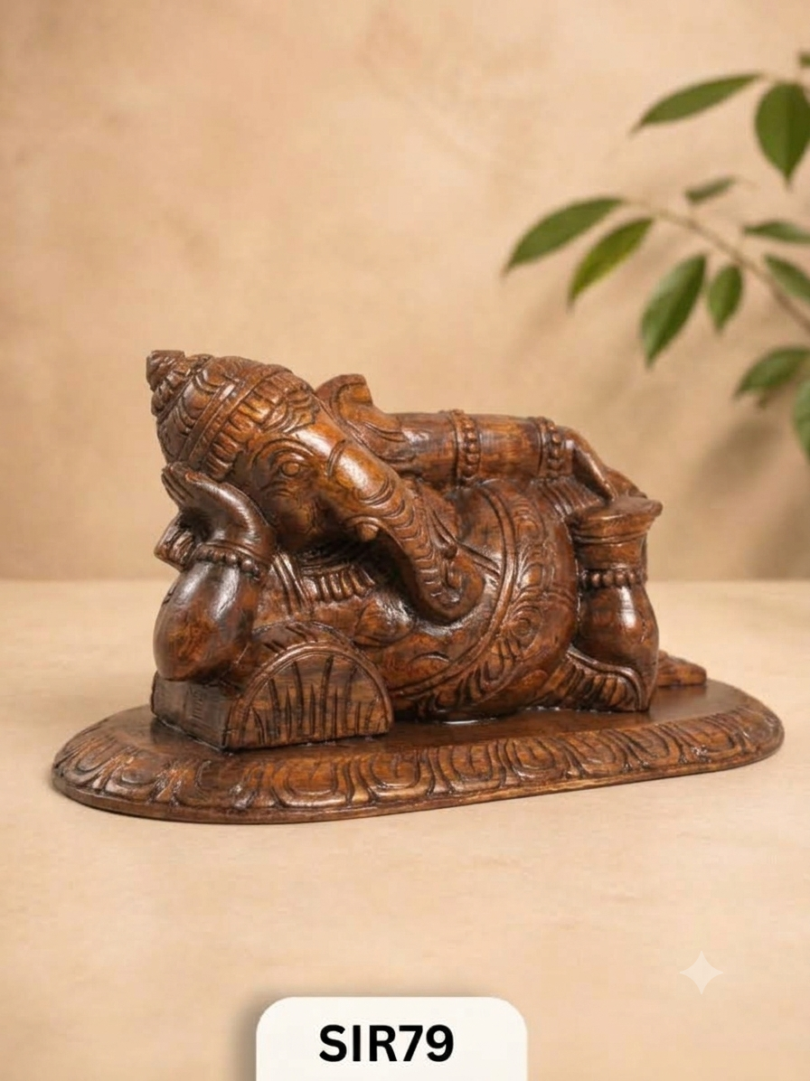 Wooden Sleeping Ganesh - Height 9" Inch, Width 16"Inch
