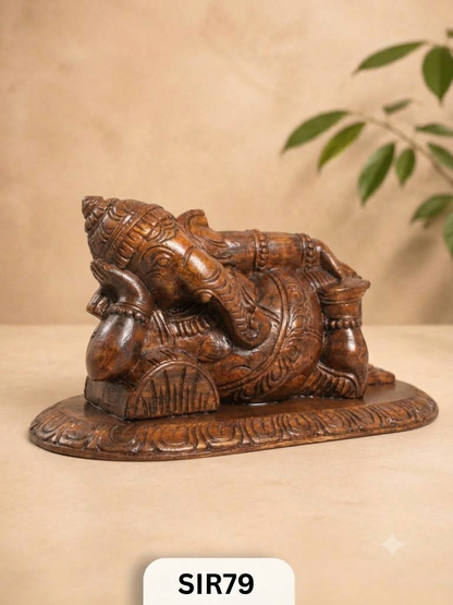 Wooden Sleeping Ganesh - Height 9" Inch, Width 16"Inch