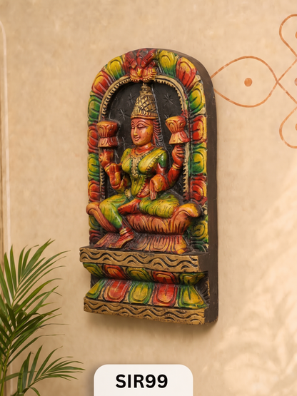 Aishwarya Lakshmi Premium Wooden Temple Decor | Handcrafted Divine Prosperity Decor | H:12 Inch W:8 Inch