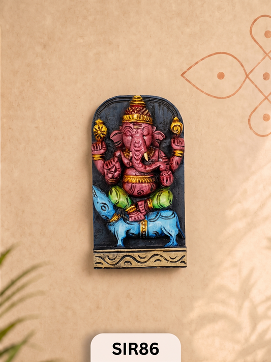 The Artisan Treasury - Handcrafted Wooden Ganesha Wall Panel | H:9 Inch W:4.5 Inch
