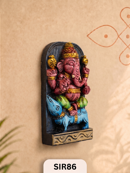 The Artisan Treasury - Handcrafted Wooden Ganesha Wall Panel | H:9 Inch W:4.5 Inch