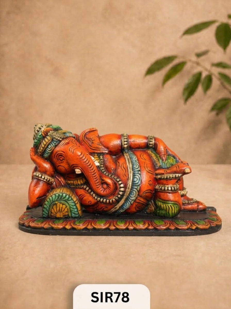 Wooden Sleeping Ganesh - Height 10" Inch, Width 21"Inch