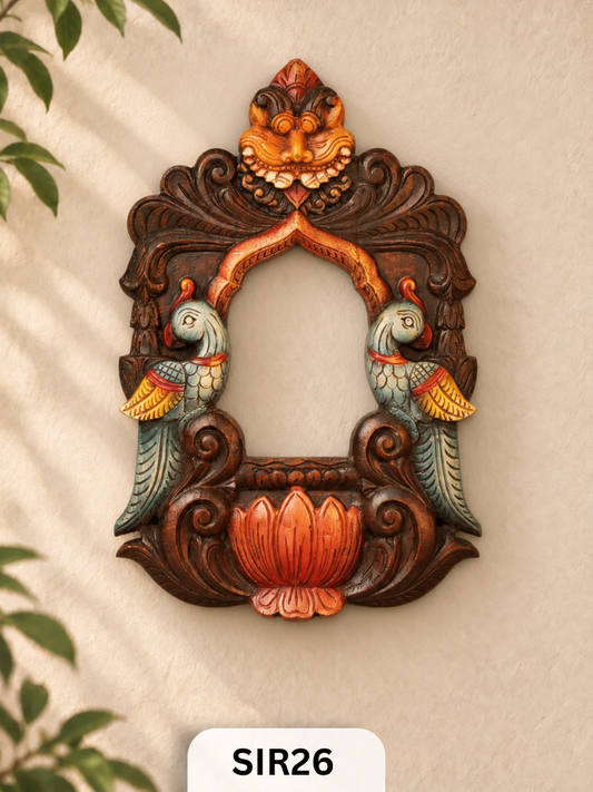 Wooden Yazhi With Sengottuvel Hanging Mirror - Height 18" Inch, Width 12"Inch