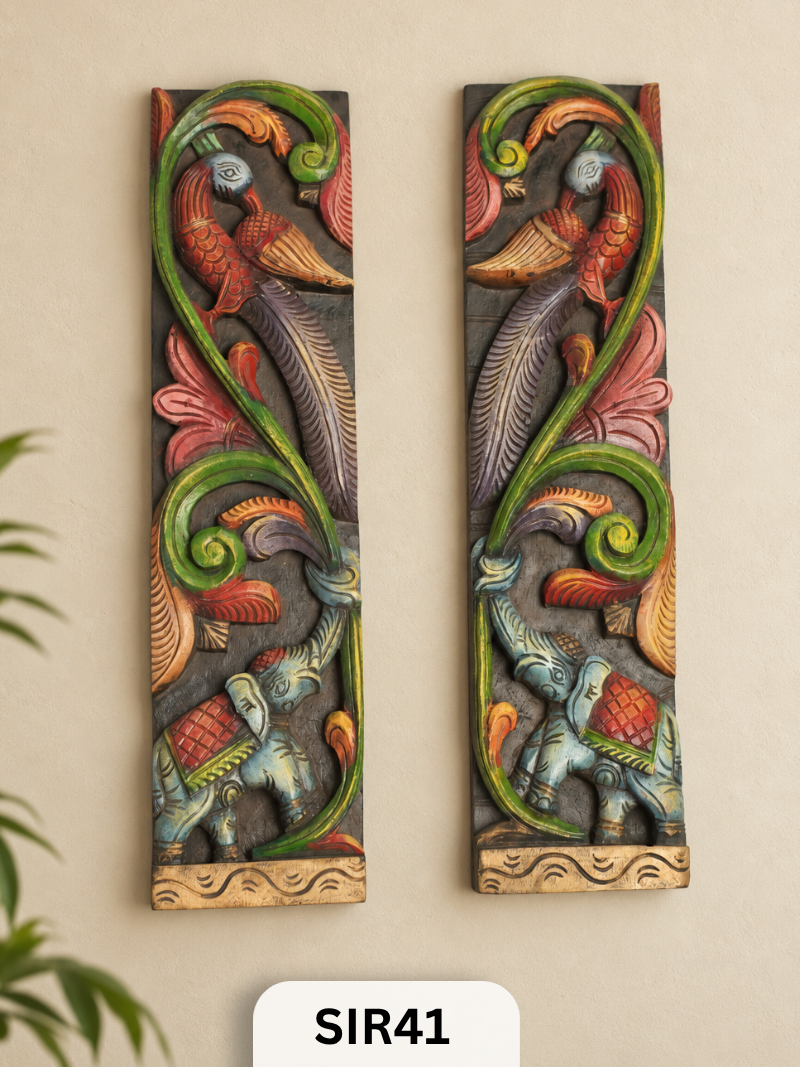 Wooden Elephant Wall Panel Decor - Height 24" Inch, Width 6"Inch