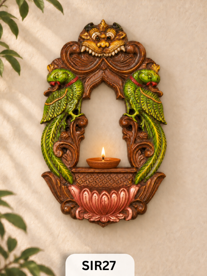 Wooden Yazhi With Parrot Wall Hanging - Height 18" INCH, WIDTH 11"INCH