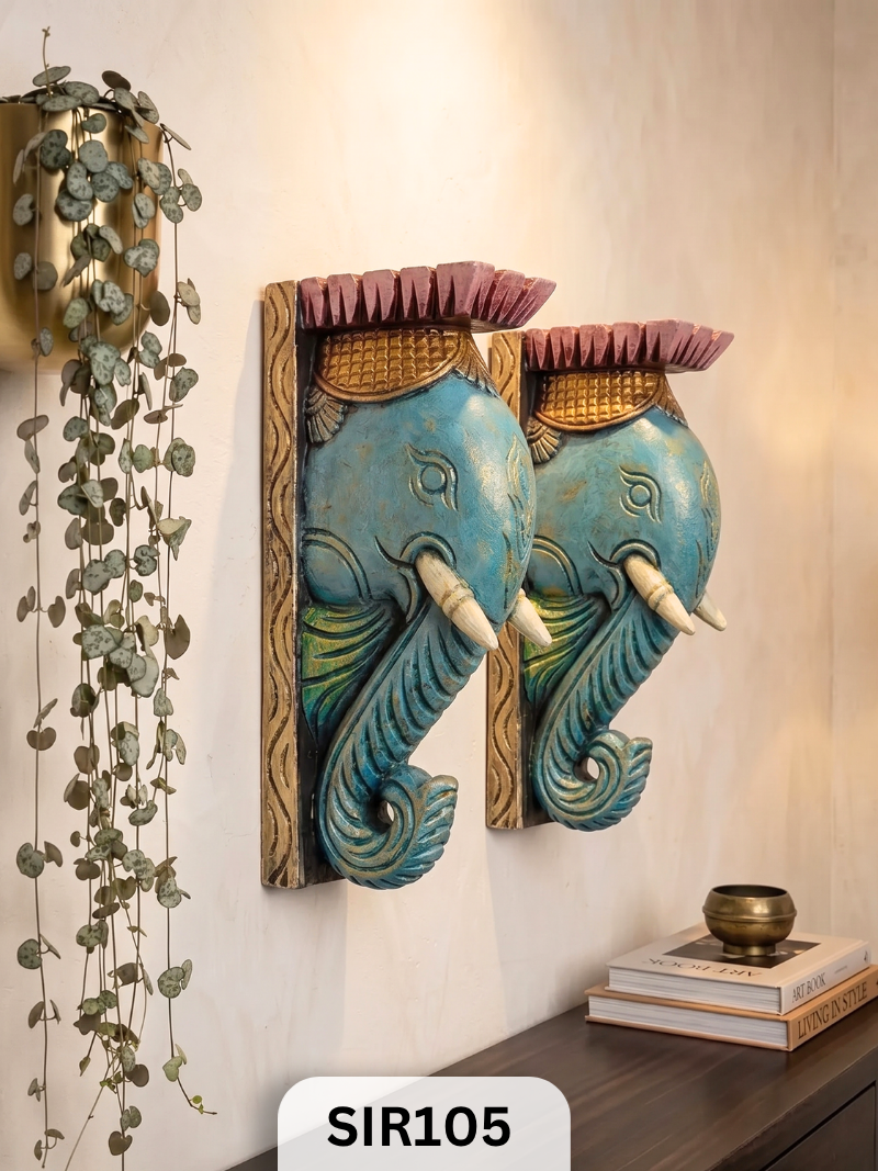 Royal Heritage Elephant Wall Art Set – Handcrafted Indian Elephant Decor Set | H : 11.5 IN W : 6 IN T : 1.8  IN