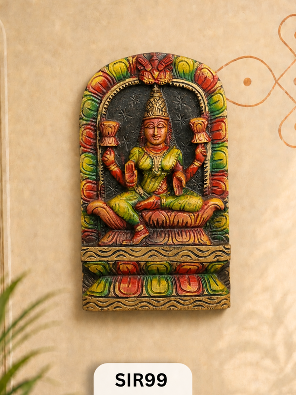 Aishwarya Lakshmi Premium Wooden Temple Decor | Handcrafted Divine Prosperity Decor | H:12 Inch W:8 Inch