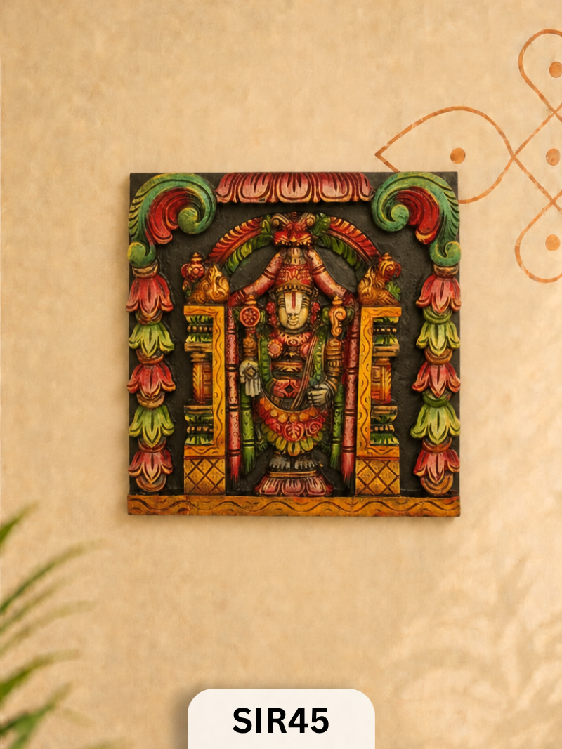 Wooden Lord Perumal Wall Frame - Height 12" Inch, Width 12"Inch