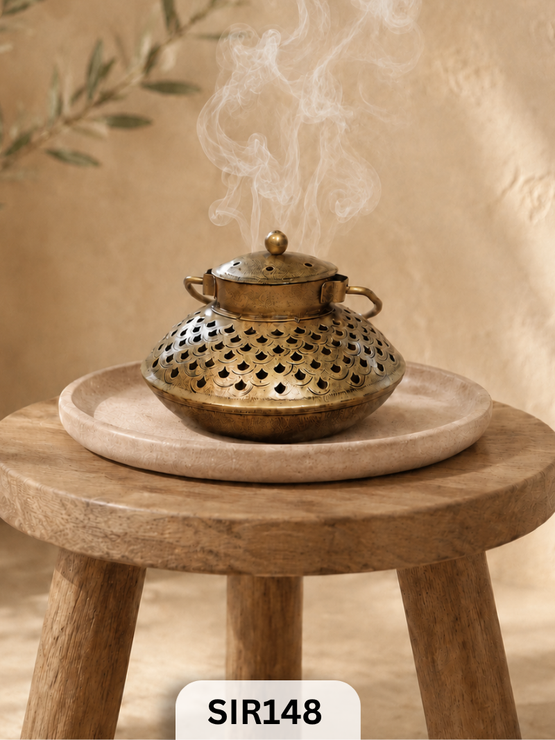 Metal Tea Light &  Bakhoor Burner Holder | Brass Coated