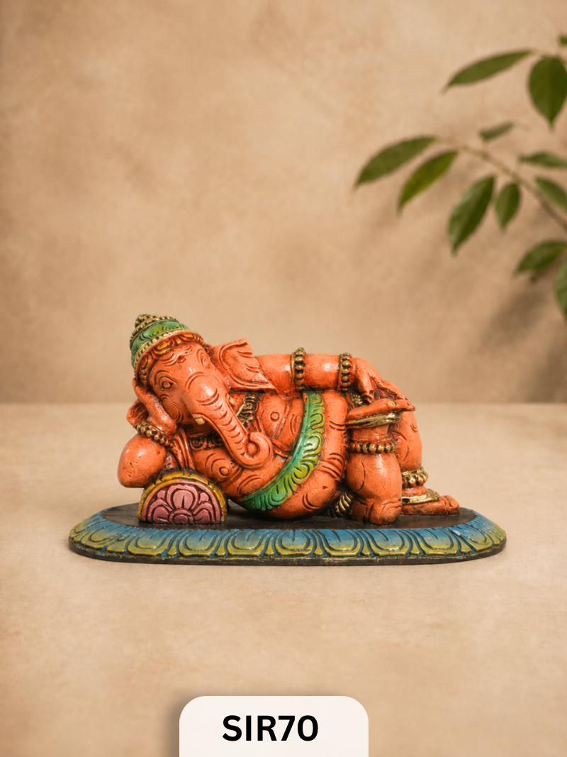 Wooden Sleeping Ganesh - Height 9" Inch, Width 16"Inch